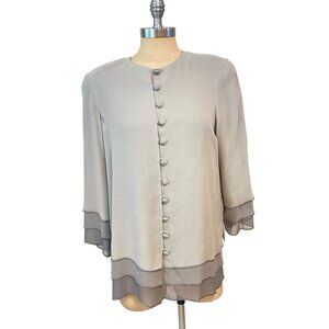 Paul Cormack New York Vintage Gray Silver Button front Silk Top Medium
